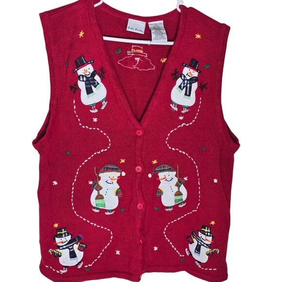 Bobbie Brooks Red Ice Skating Snowmen Christmas Sweater Vest Women's XL 16-18 - Picture 1 of 5